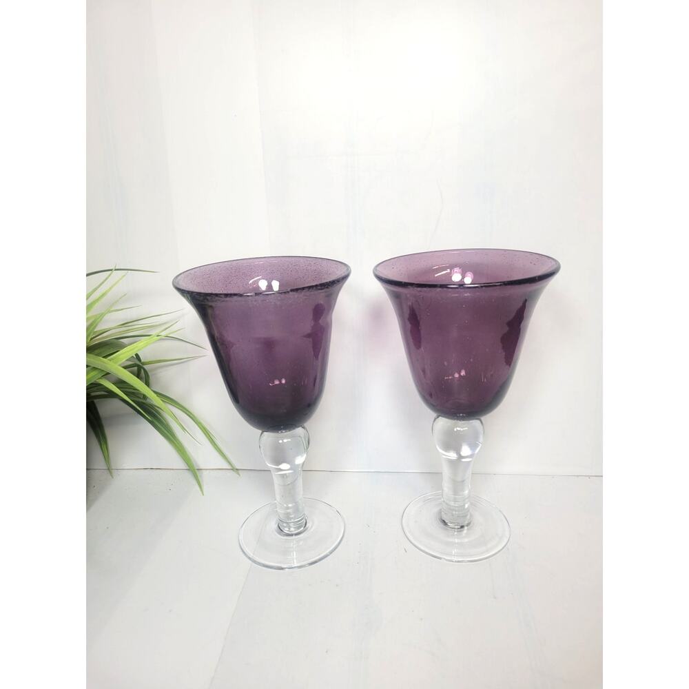 2 Artland Iris Plum Purple Water Goblet Seeded Bubble Glasses